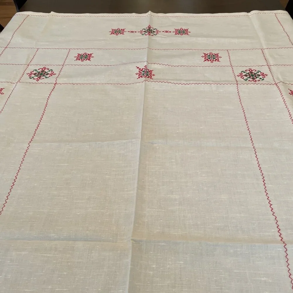 Vintage Handmade Embroidered Tablecloth 66x56